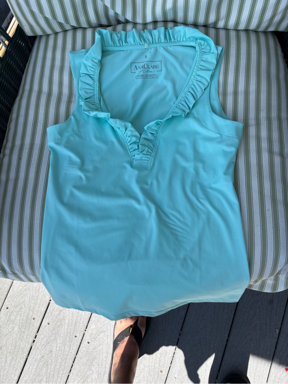 Ana Clare Women’s Sleeveless Ruffle V-Neck Top - Light Aqua - Picture 5 of 5